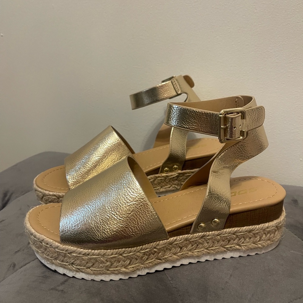 Metallic Gold Ankle-Strap Platform Sandals - Women